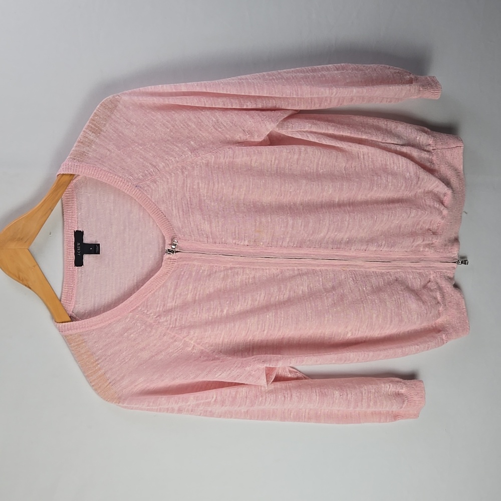 J. Crew Soft Pink Linen Blend Full Zip Cardigan Sweater‎ Womens Sz S Lightweight
